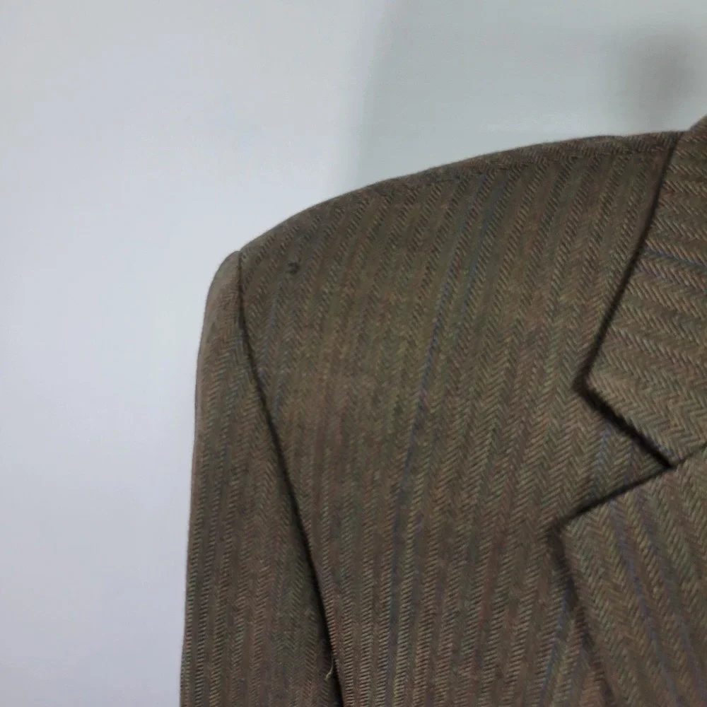 Izod Men's Sport‎ Coat Blazer Two Button Brown Herringbone Plaid Wool Size 44R